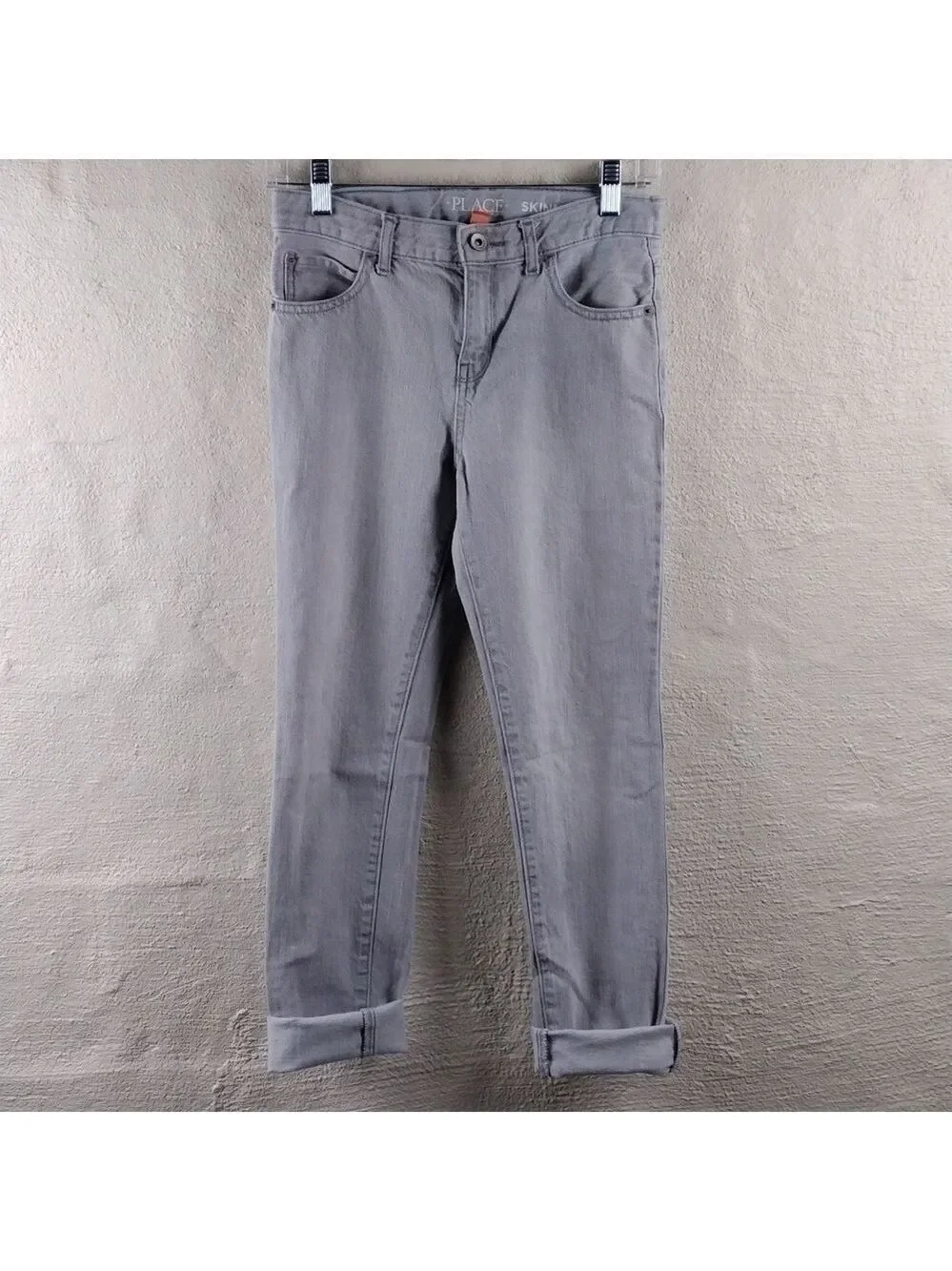 Children's Place Light Grey Skinny Five Pocket Mid Rise Button Zipper Front Jean
